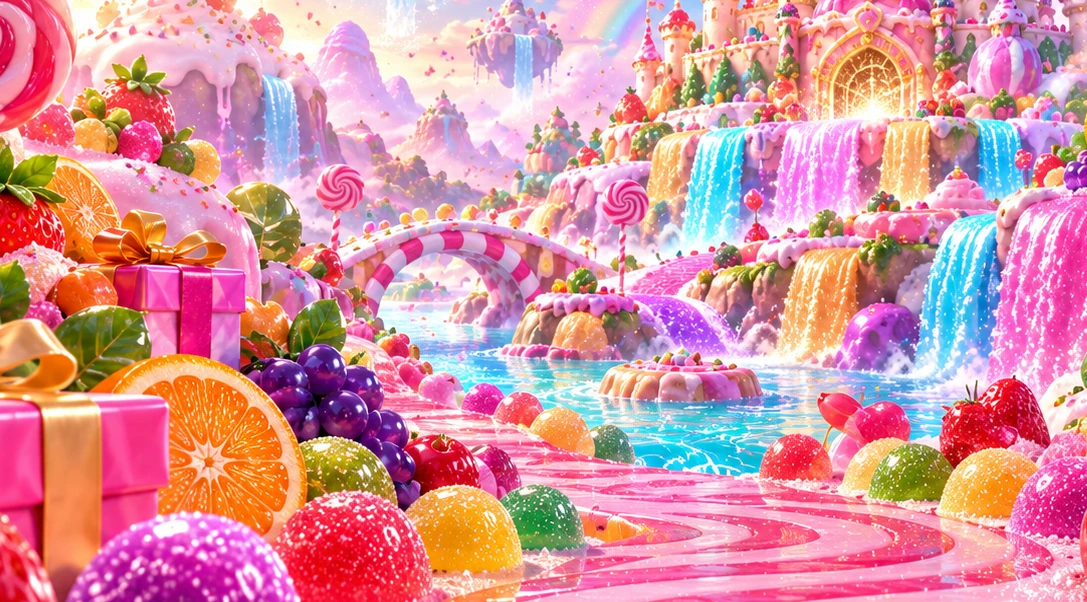 A closer look at the sugar bridge and rainbow waterfall scenery